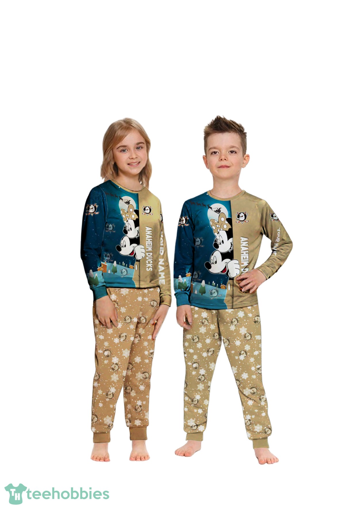 Custom Name Anaheim Ducks Cartoon Mouse Couple Christmas Matching Pajamas Set image Custom Name Anaheim Ducks Cartoon Mouse Couple Christmas Matching Pajamas Set Product Photo 4