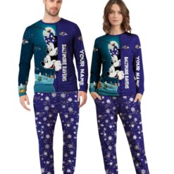 Custom Name Baltimore Ravens Cartoon Mouse Couple Christmas Matching Pajamas Set image Custom Name Baltimore Ravens Cartoon Mouse Couple Christmas Matching Pajamas Set Product Photo 2