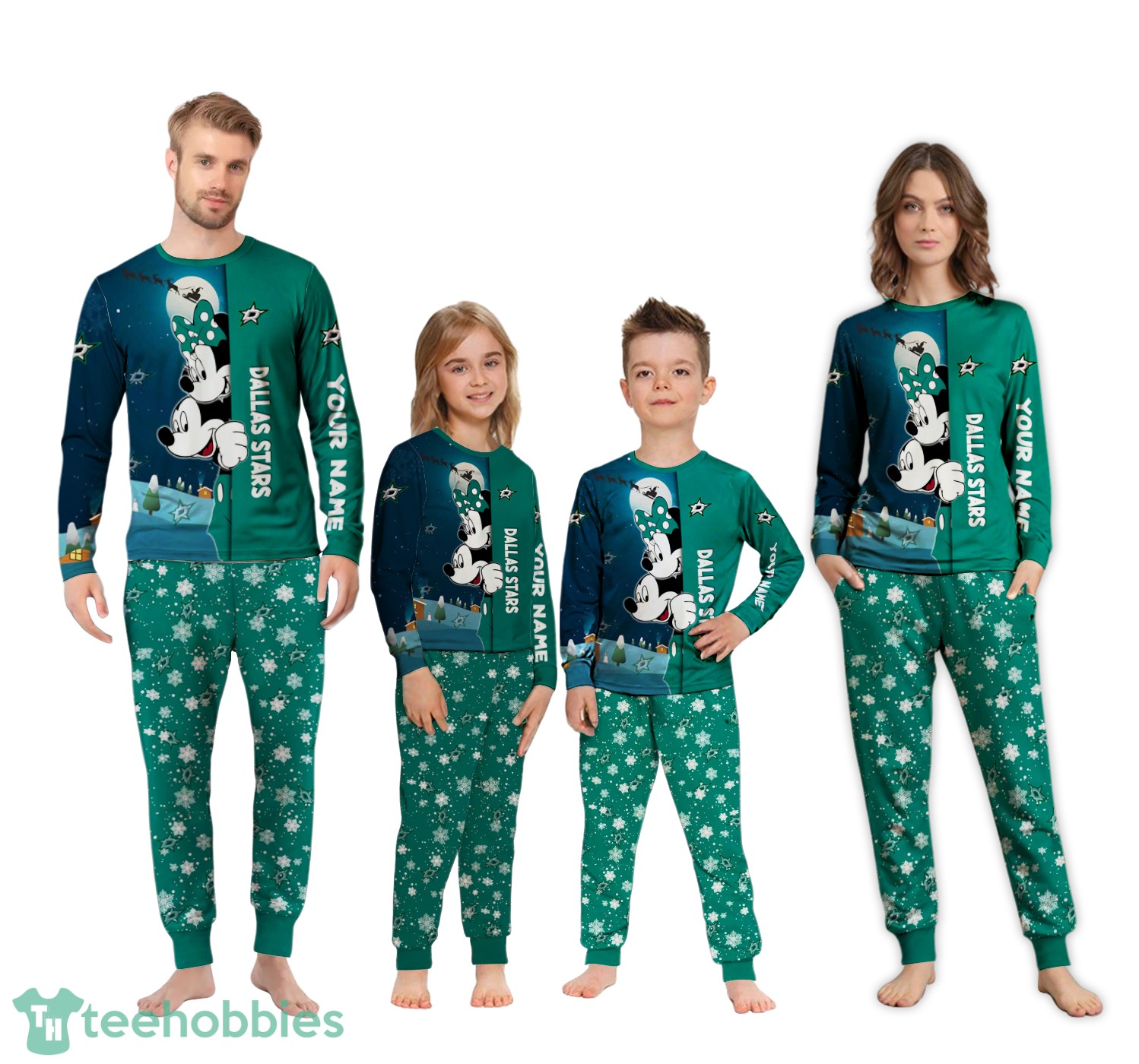 Custom Name Dallas Stars Cartoon Mouse Couple Christmas Matching Pajamas Set image Custom Name Dallas Stars Cartoon Mouse Couple Christmas Matching Pajamas Set Product Photo 4