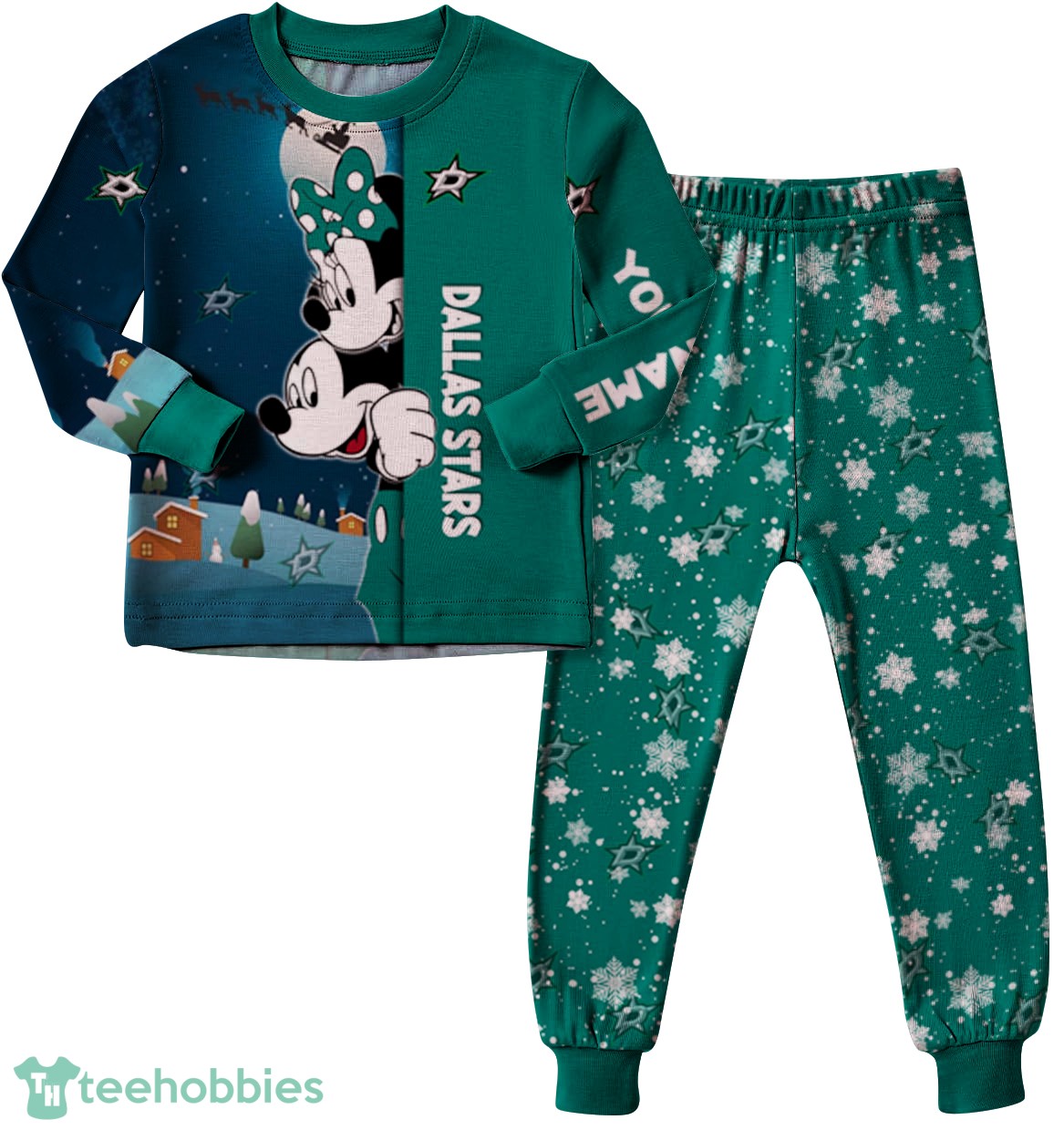 Custom Name Dallas Stars Cartoon Mouse Couple Christmas Matching Pajamas Set Custom Name Dallas Stars Cartoon Mouse Couple Christmas Matching Pajamas Set Product Photo 2