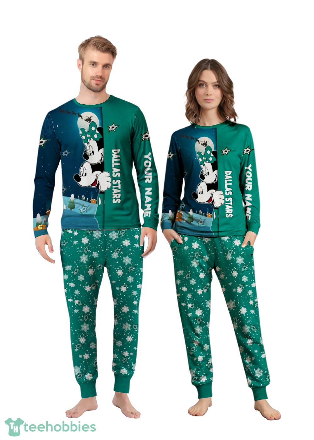 Custom Name Dallas Stars Cartoon Mouse Couple Christmas Matching Pajamas Set Custom Name Dallas Stars Cartoon Mouse Couple Christmas Matching Pajamas Set Product Photo 3