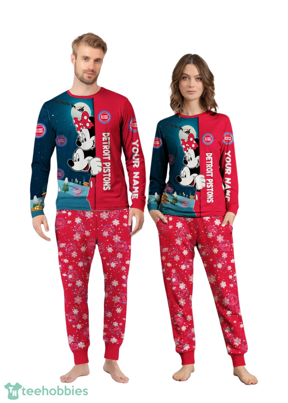Custom Name Detroit Pistons Cartoon Mouse Couple Christmas Matching Pajamas Set Custom Name Detroit Pistons Cartoon Mouse Couple Christmas Matching Pajamas Set Product Photo 1