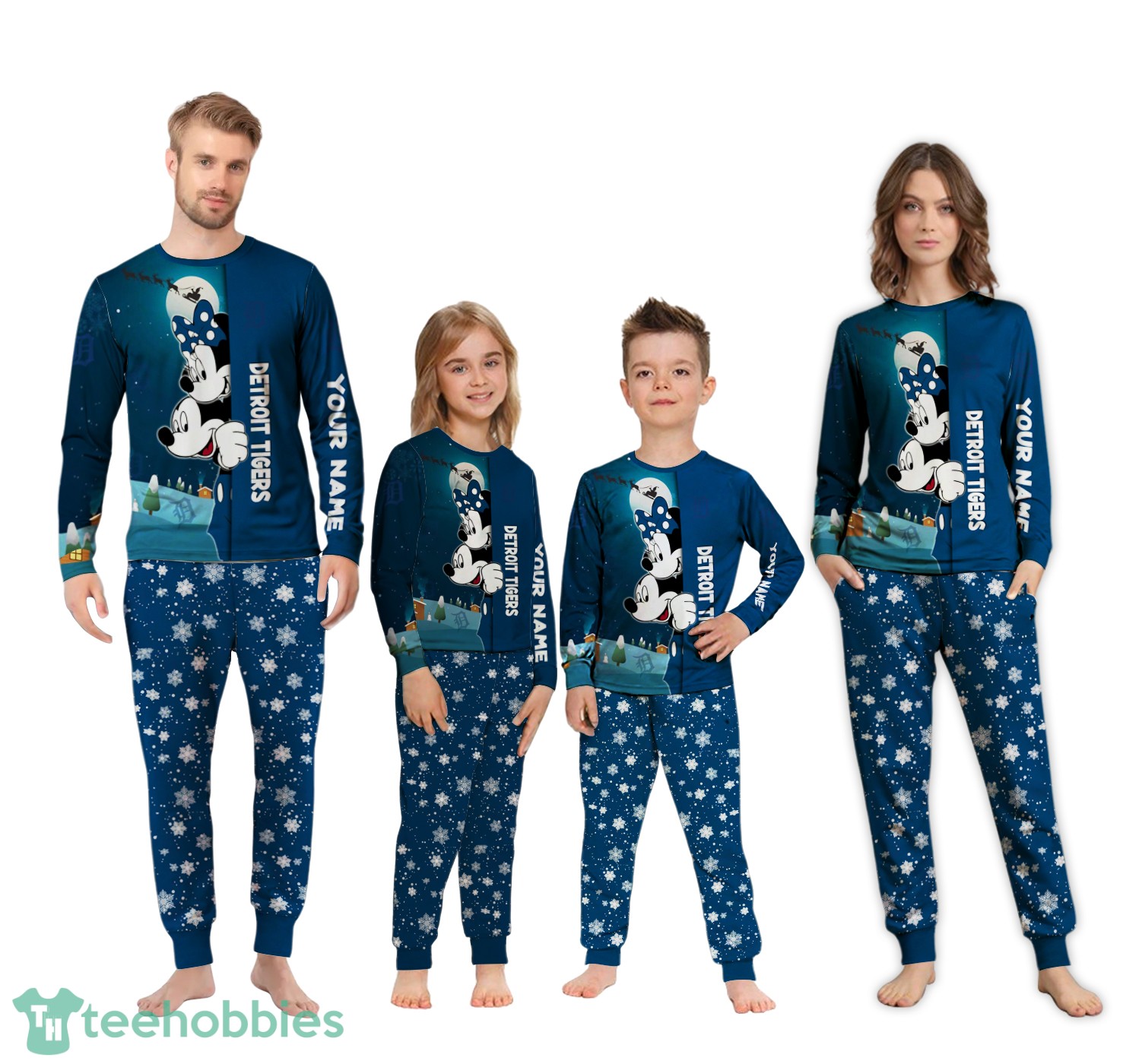 Custom Name Detroit Tigers Cartoon Mouse Couple Christmas Matching Pajamas Set image Custom Name Detroit Tigers Cartoon Mouse Couple Christmas Matching Pajamas Set Product Photo 4