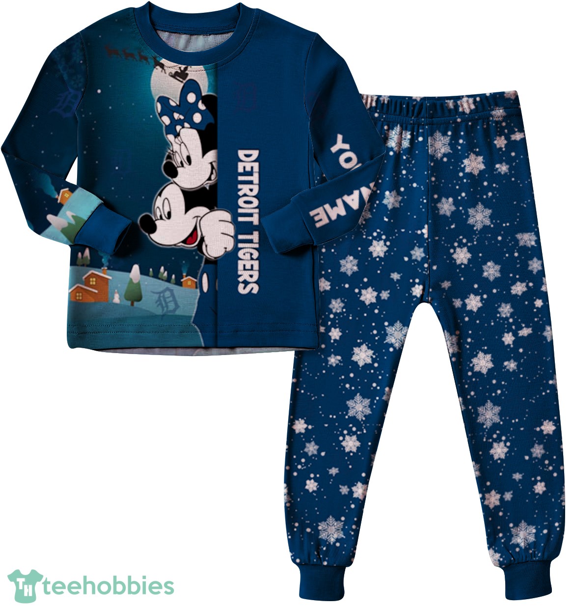 Custom Name Detroit Tigers Cartoon Mouse Couple Christmas Matching Pajamas Set image Custom Name Detroit Tigers Cartoon Mouse Couple Christmas Matching Pajamas Set Product Photo 2