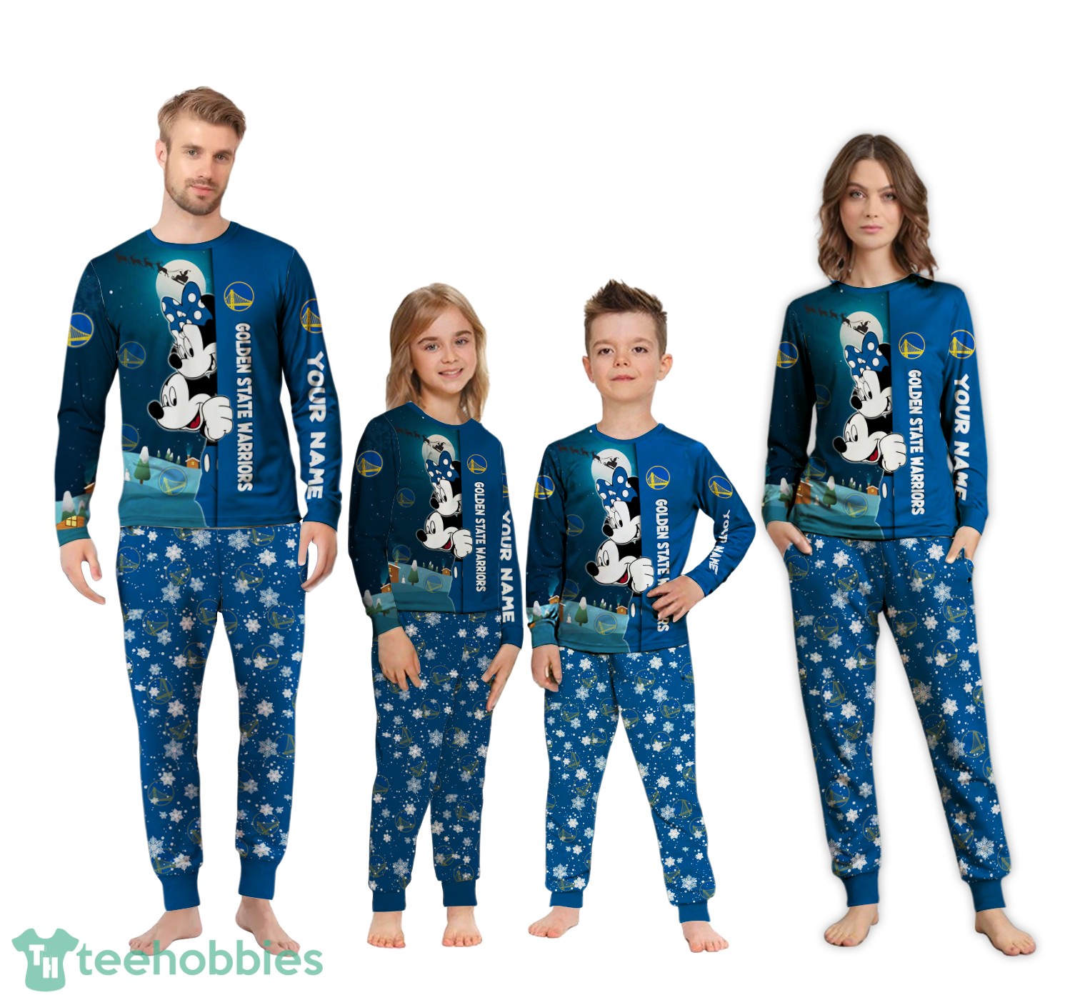Custom Name Golden State Warriors Cartoon Mouse Couple Christmas Matching Pajamas Set image Custom Name Golden State Warriors Cartoon Mouse Couple Christmas Matching Pajamas Set Product Photo 4
