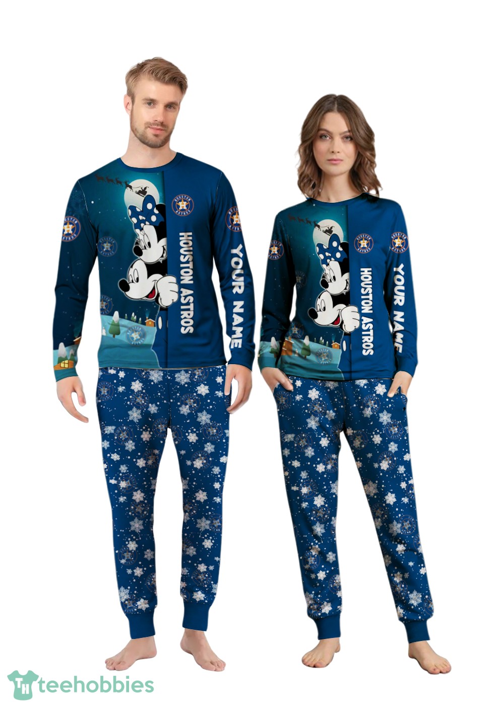Custom Name Houston Astros Cartoon Mouse Couple Christmas Matching Pajamas Set image Custom Name Houston Astros Cartoon Mouse Couple Christmas Matching Pajamas Set Product Photo 2