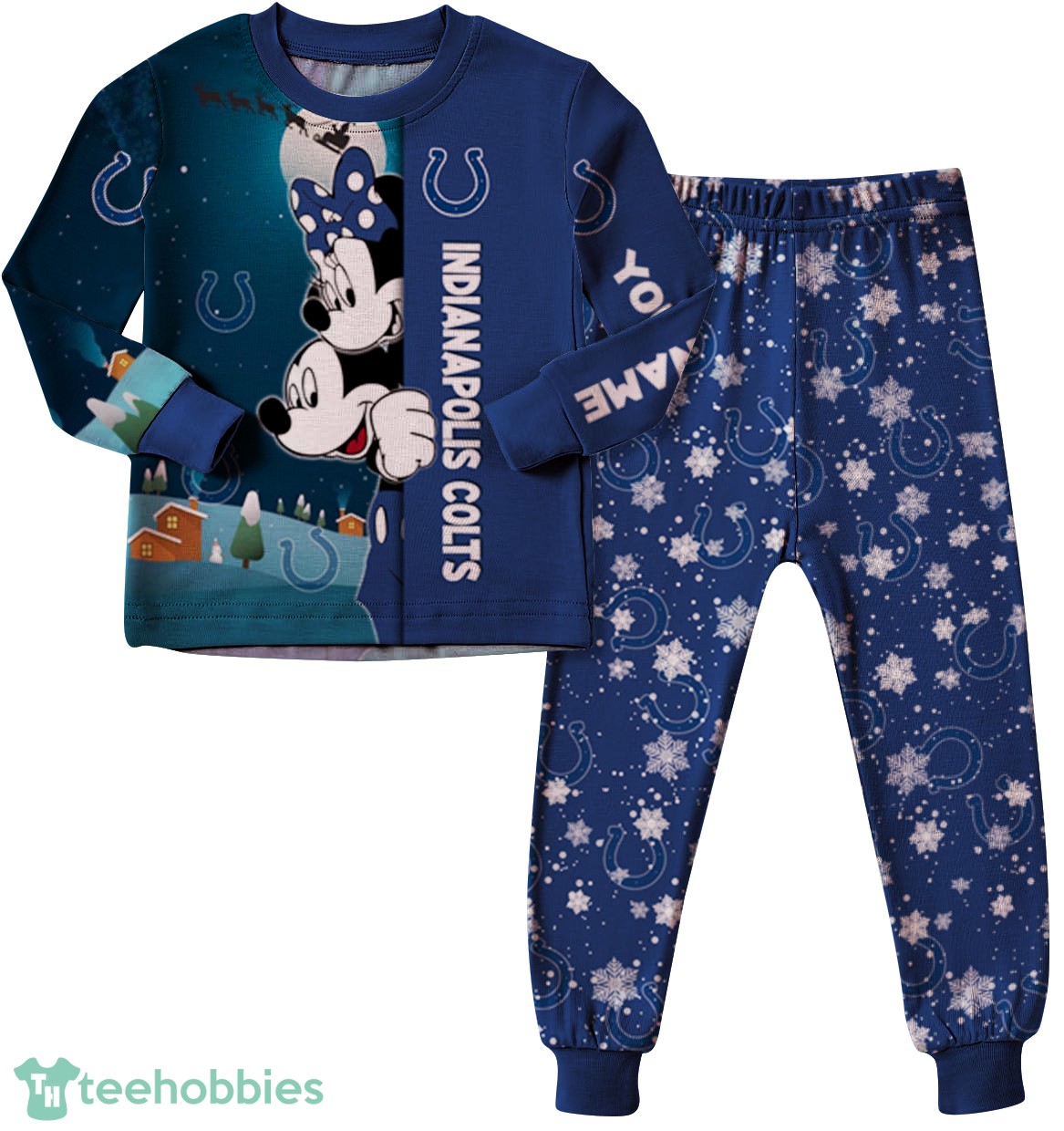 Custom Name Indianapolis Colts Cartoon Mouse Couple Christmas Matching Pajamas Set image Custom Name Indianapolis Colts Cartoon Mouse Couple Christmas Matching Pajamas Set Product Photo 3