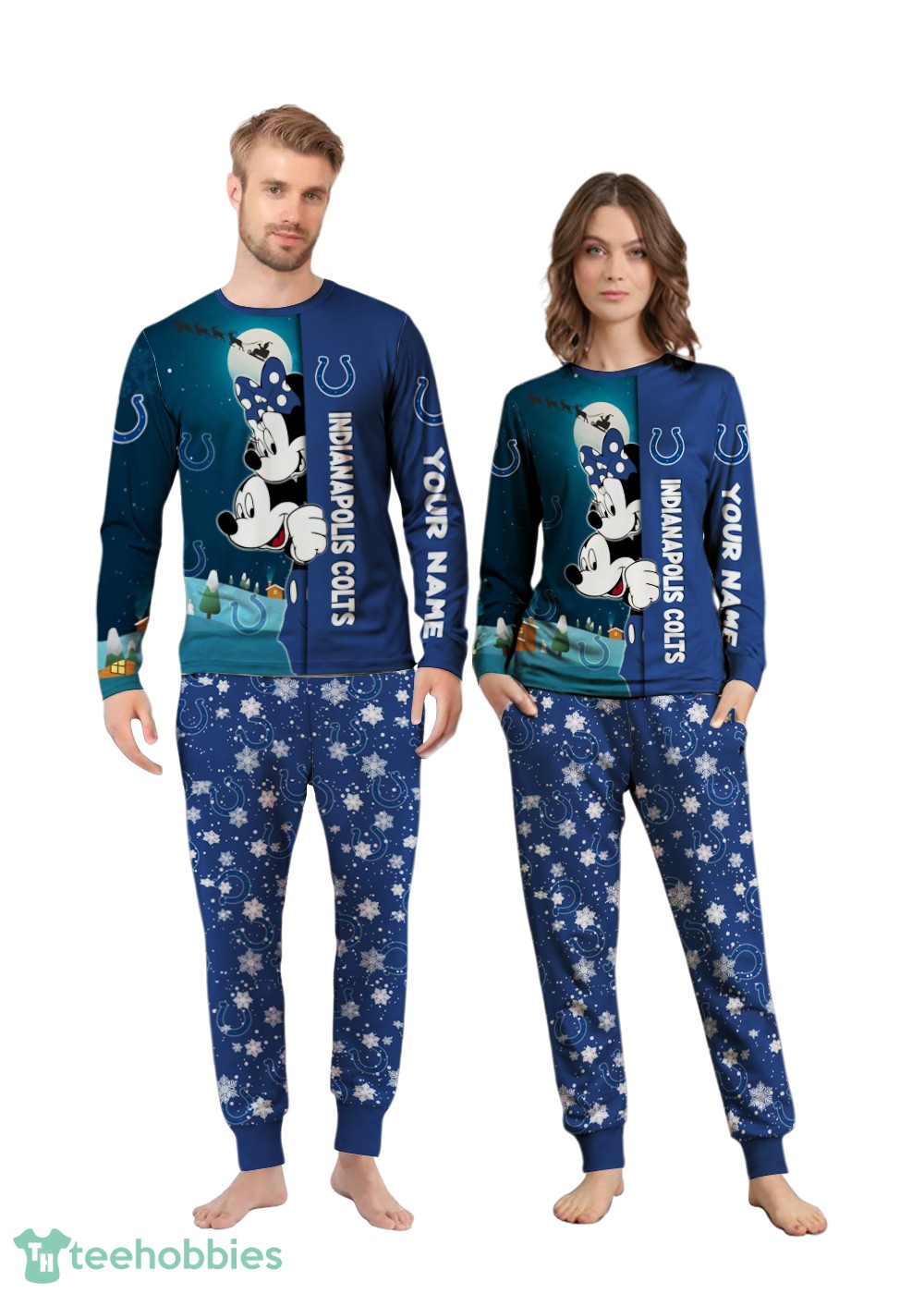 Custom Name Indianapolis Colts Cartoon Mouse Couple Christmas Matching Pajamas Set image Custom Name Indianapolis Colts Cartoon Mouse Couple Christmas Matching Pajamas Set Product Photo 4