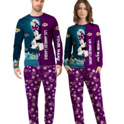 Custom Name Los Angeles Lakers Cartoon Mouse Couple Christmas Matching Pajamas Set image Custom Name Los Angeles Lakers Cartoon Mouse Couple Christmas Matching Pajamas Set Product Photo 2
