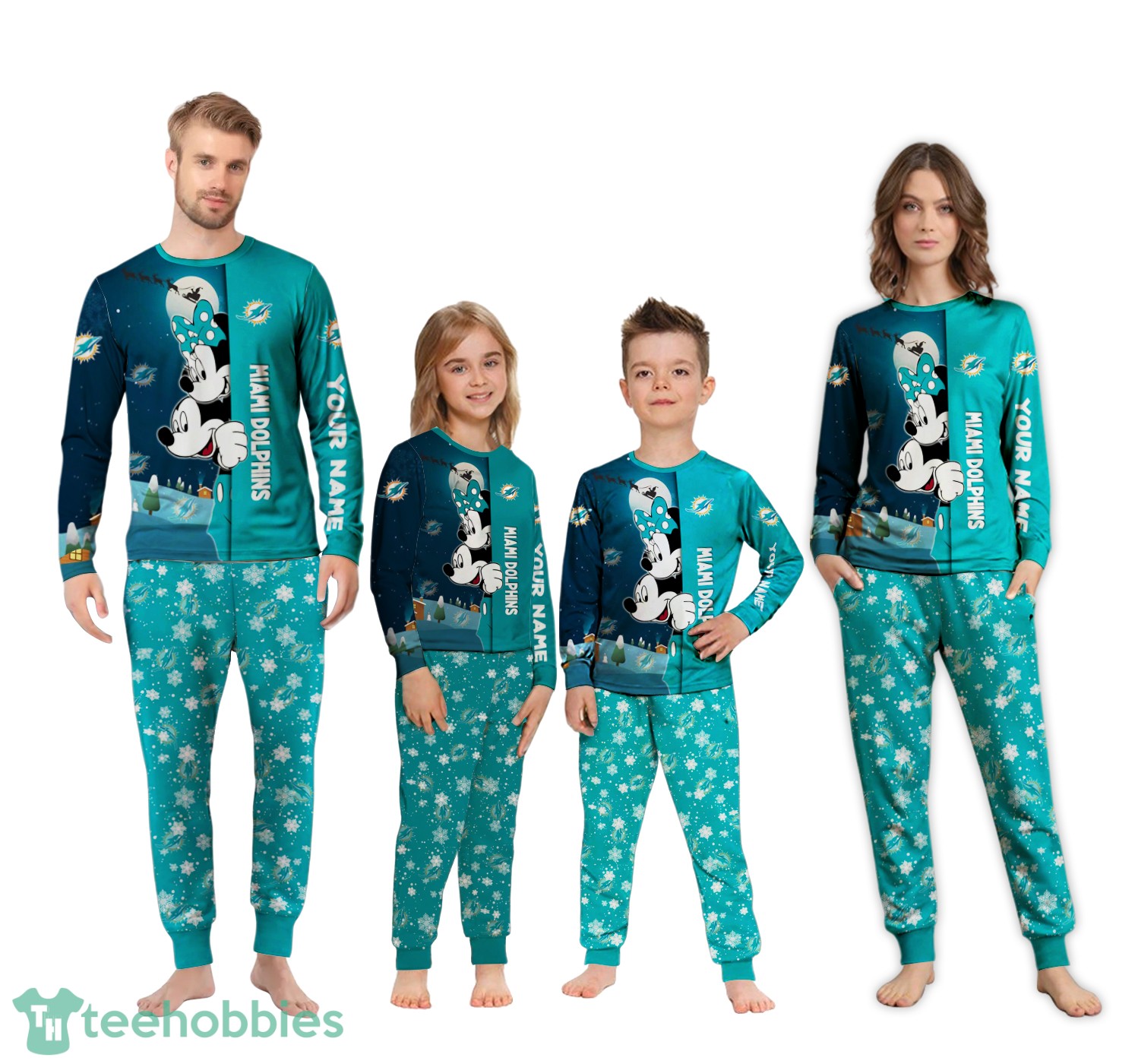 Custom Name Miami Dolphins Cartoon Mouse Couple Christmas Matching Pajamas Set Custom Name Miami Dolphins Cartoon Mouse Couple Christmas Matching Pajamas Set Product Photo 3