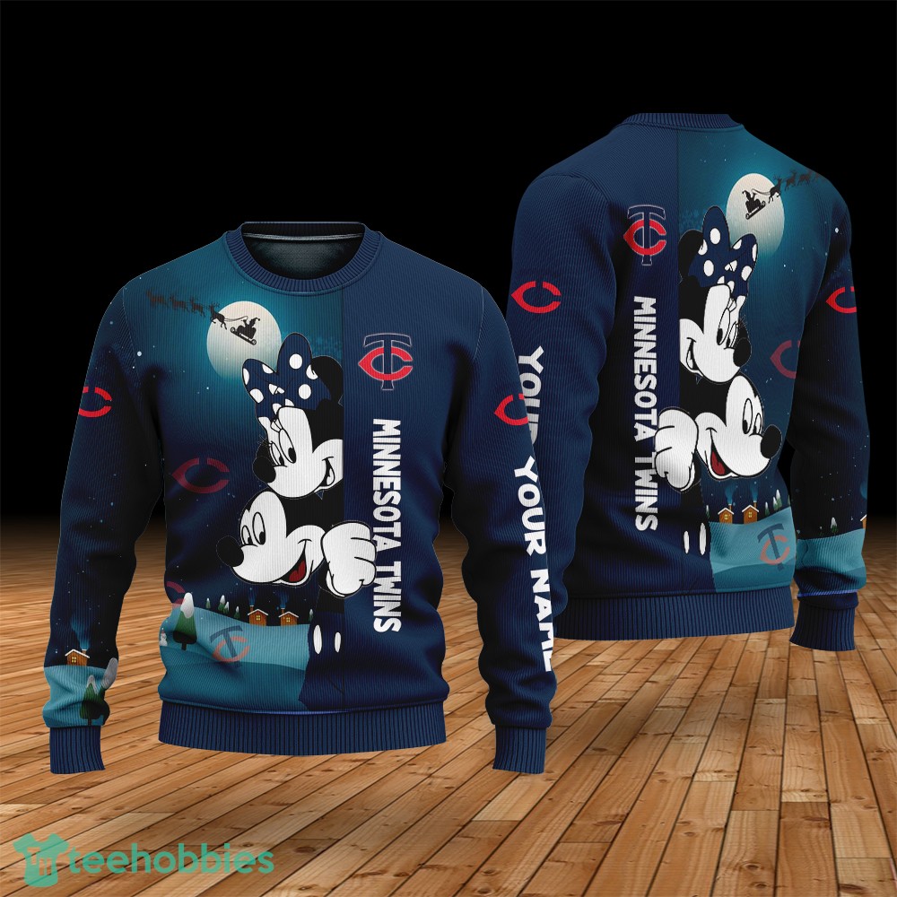 Custom Name Minnesota Twins Cartoon Mouse Couple Christmas 3D Sweater image Custom Name Minnesota Twins Cartoon Mouse Couple Christmas 3D Sweater Product Photo 1