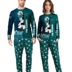 Custom Name Minnesota Wild Cartoon Mouse Couple Christmas Matching Pajamas Set image Custom Name Minnesota Wild Cartoon Mouse Couple Christmas Matching Pajamas Set Product Photo 4