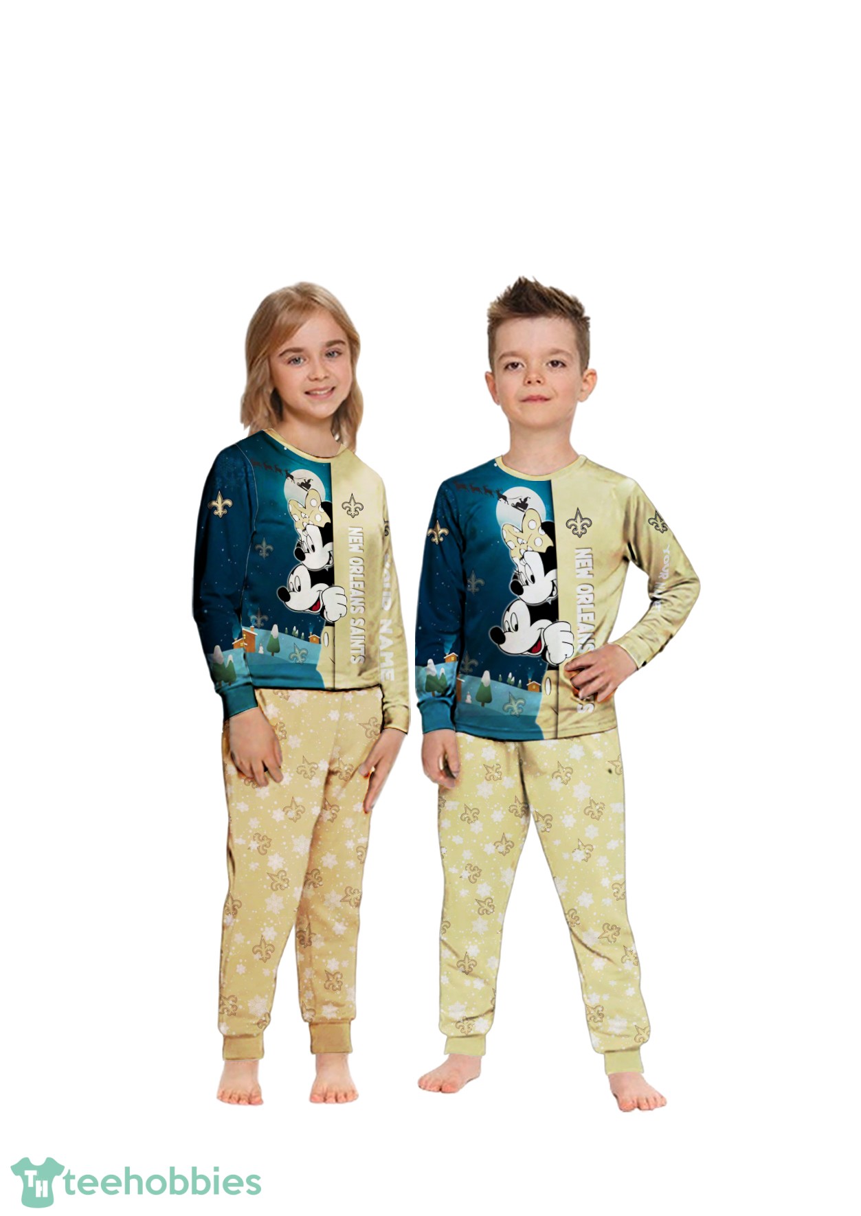 Custom Name New Orleans Saints Cartoon Mouse Couple Christmas Matching Pajamas Set image Custom Name New Orleans Saints Cartoon Mouse Couple Christmas Matching Pajamas Set Product Photo 4