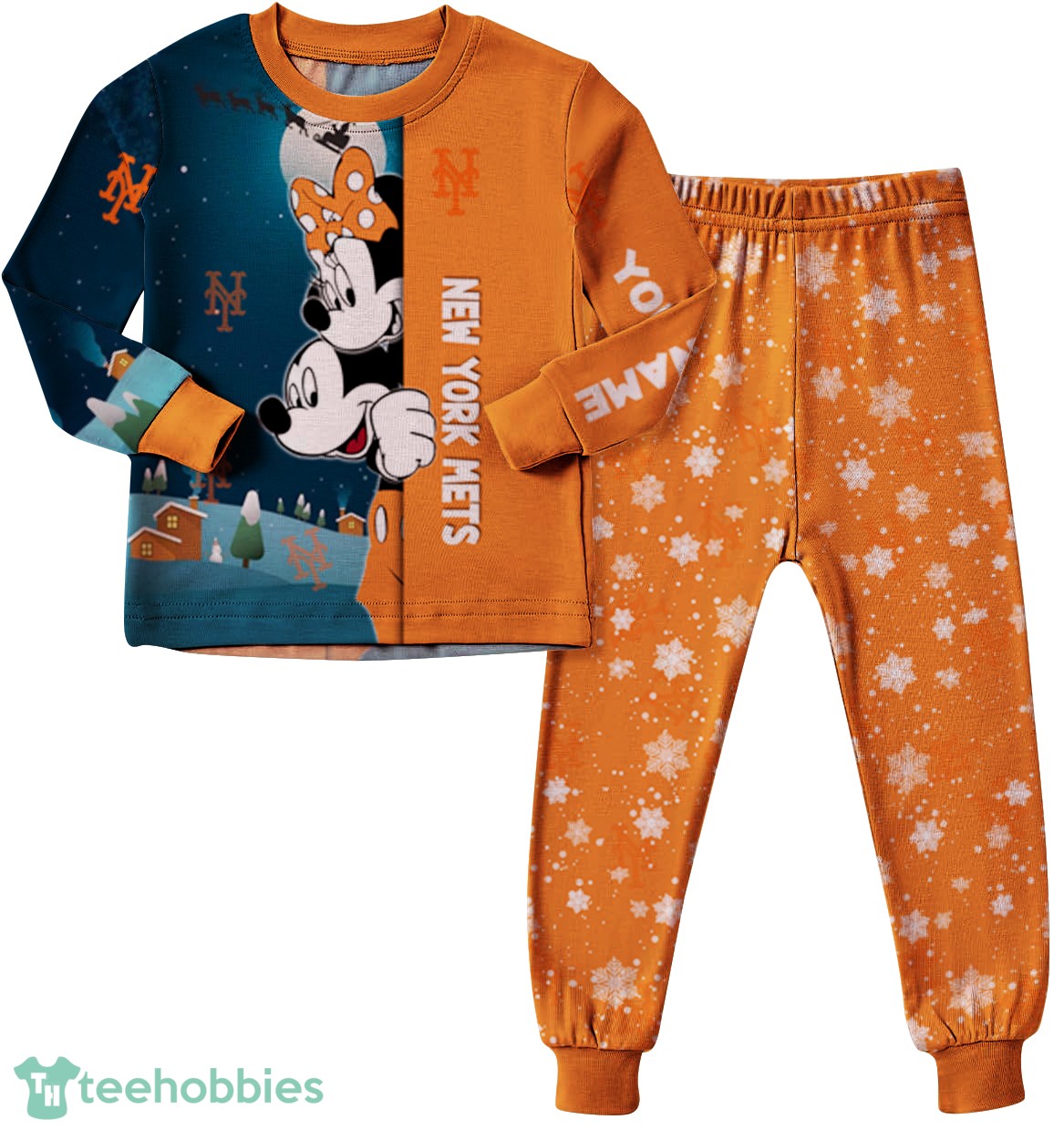 Custom Name New York Mets Cartoon Mouse Couple Christmas Matching Pajamas Set Custom Name New York Mets Cartoon Mouse Couple Christmas Matching Pajamas Set Product Photo 2