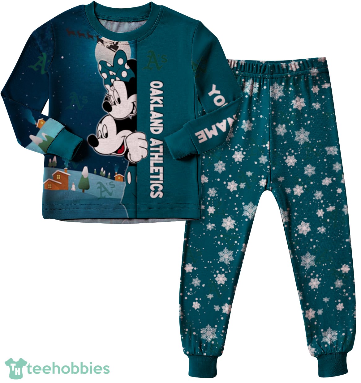 Custom Name Oakland Athletics Cartoon Mouse Couple Christmas Matching Pajamas Set image Custom Name Oakland Athletics Cartoon Mouse Couple Christmas Matching Pajamas Set Product Photo 4