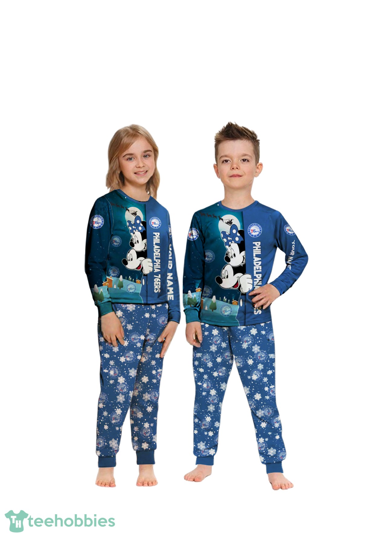 Custom Name Philadelphia 76ers Cartoon Mouse Couple Christmas Matching Pajamas Set image Custom Name Philadelphia 76ers Cartoon Mouse Couple Christmas Matching Pajamas Set Product Photo 3