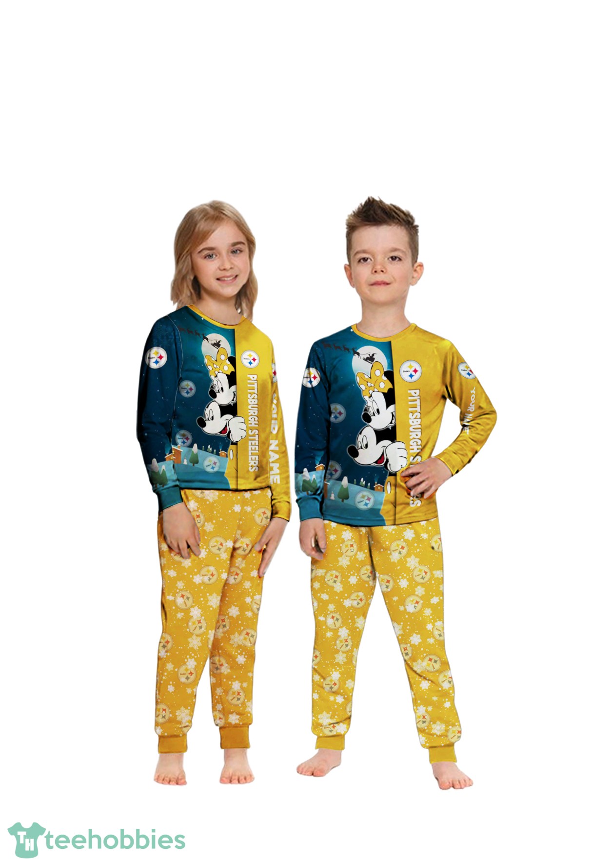 Custom Name Pittsburgh Steelers Cartoon Mouse Couple Christmas Matching Pajamas Set image Custom Name Pittsburgh Steelers Cartoon Mouse Couple Christmas Matching Pajamas Set Product Photo 2