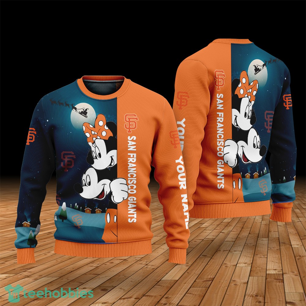 Custom Name San Francisco Giants Cartoon Mouse Couple Christmas 3D Sweater image Custom Name San Francisco Giants Cartoon Mouse Couple Christmas 3D Sweater Product Photo 1