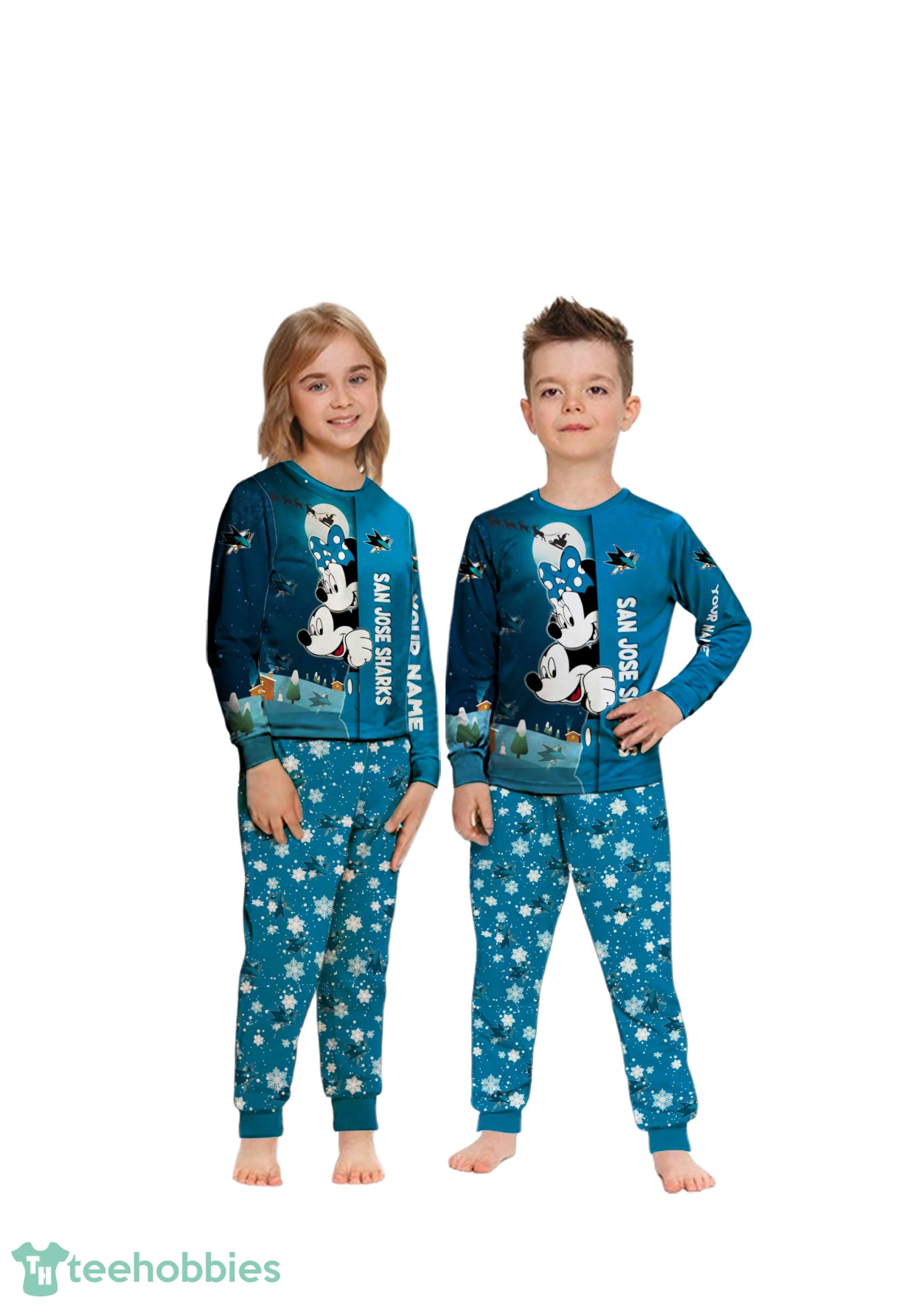 Custom Name San Jose Sharks Cartoon Mouse Couple Christmas Matching Pajamas Set Custom Name San Jose Sharks Cartoon Mouse Couple Christmas Matching Pajamas Set Product Photo 3