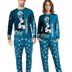 Custom Name San Jose Sharks Cartoon Mouse Couple Christmas Matching Pajamas Set image Custom Name San Jose Sharks Cartoon Mouse Couple Christmas Matching Pajamas Set Product Photo 2