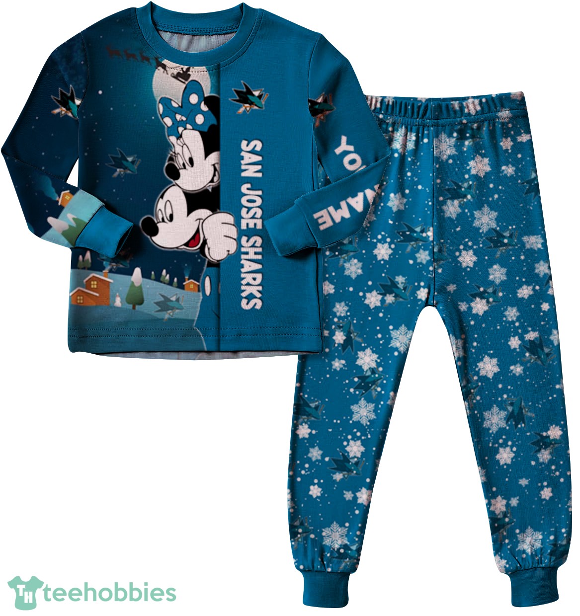 Custom Name San Jose Sharks Cartoon Mouse Couple Christmas Matching Pajamas Set Custom Name San Jose Sharks Cartoon Mouse Couple Christmas Matching Pajamas Set Product Photo 4
