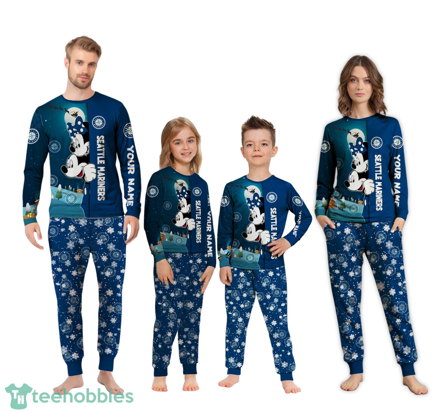Custom Name Seattle Mariners Cartoon Mouse Couple Christmas Matching Pajamas Set image Custom Name Seattle Mariners Cartoon Mouse Couple Christmas Matching Pajamas Set Product Photo 4