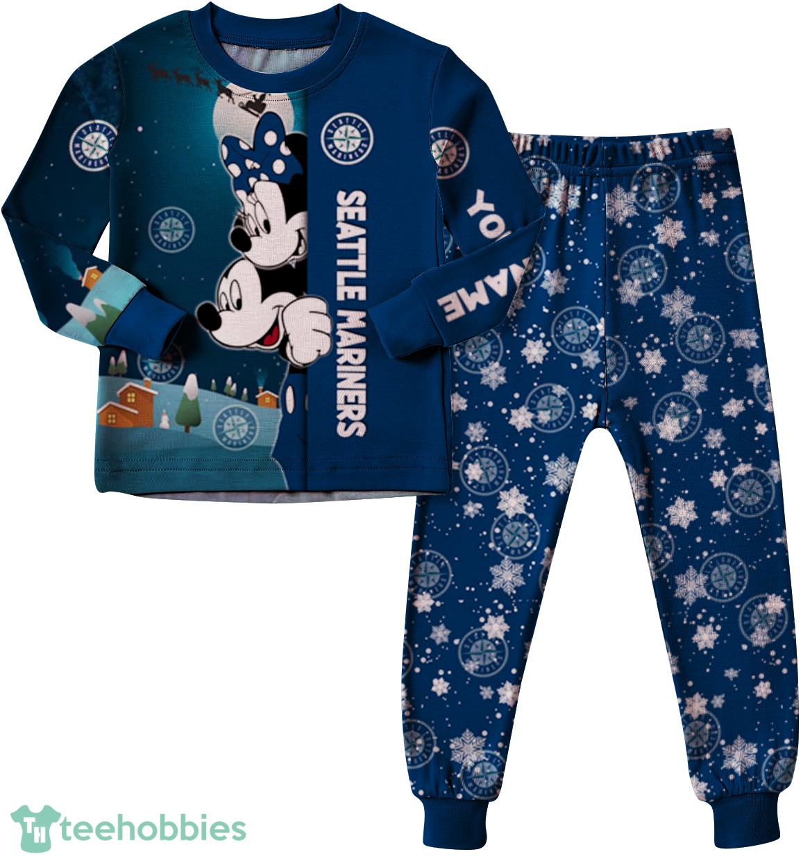 Custom Name Seattle Mariners Cartoon Mouse Couple Christmas Matching Pajamas Set image Custom Name Seattle Mariners Cartoon Mouse Couple Christmas Matching Pajamas Set Product Photo 2