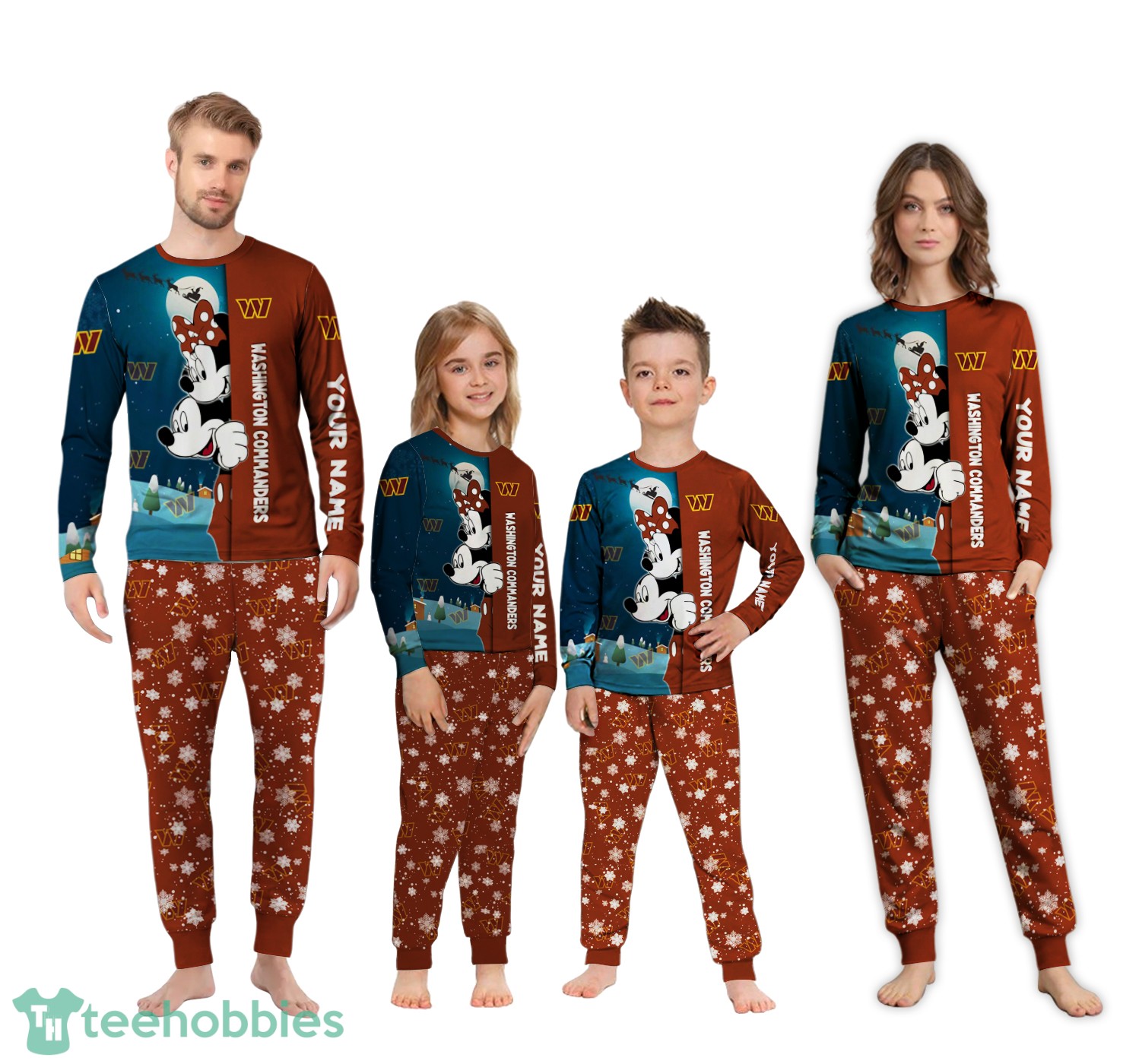 Custom Name Washington Commanders Cartoon Mouse Couple Christmas Matching Pajamas Set image Custom Name Washington Commanders Cartoon Mouse Couple Christmas Matching Pajamas Set Product Photo 2