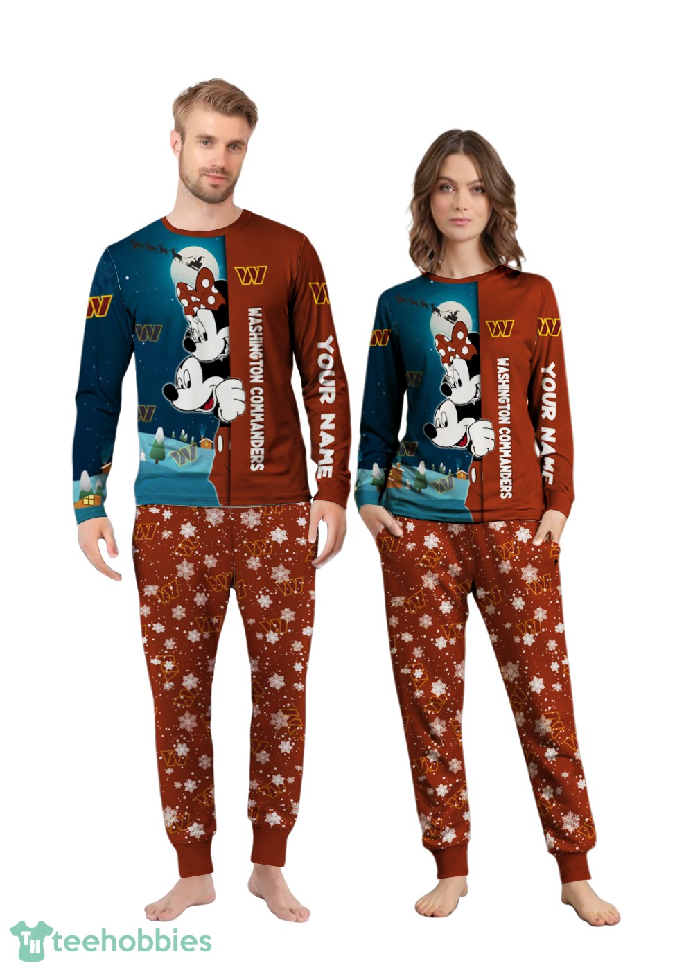 Custom Name Washington Commanders Cartoon Mouse Couple Christmas Matching Pajamas Set image Custom Name Washington Commanders Cartoon Mouse Couple Christmas Matching Pajamas Set Product Photo 1