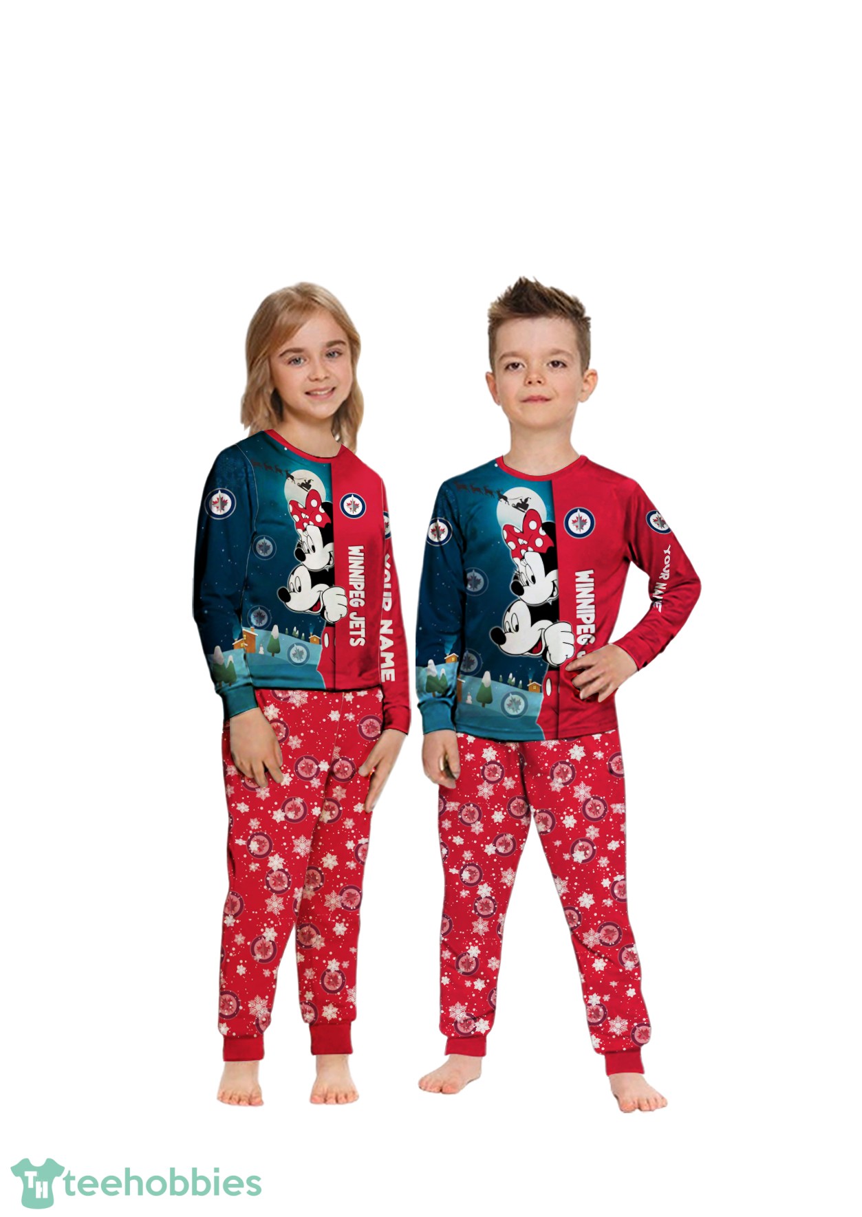 Custom Name Winnipeg Jets Cartoon Mouse Couple Christmas Matching Pajamas Set image Custom Name Winnipeg Jets Cartoon Mouse Couple Christmas Matching Pajamas Set Product Photo 1