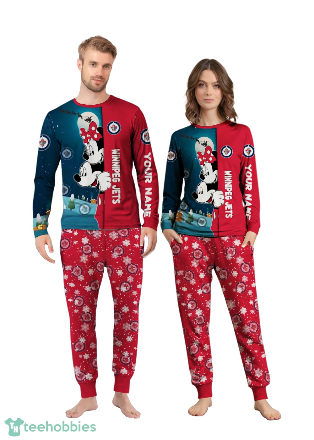 Custom Name Winnipeg Jets Cartoon Mouse Couple Christmas Matching Pajamas Set image Custom Name Winnipeg Jets Cartoon Mouse Couple Christmas Matching Pajamas Set Product Photo 3