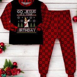 Dabbing Go Jesus, It's Your Birthday Merry Christmas Day Ugly Christmas Sweater Family Matching Pajama Set image Dabbing Go Jesus, It's Your Birthday Merry Christmas Day Ugly Christmas Sweater Family Matching Pajama Set Product Photo 3