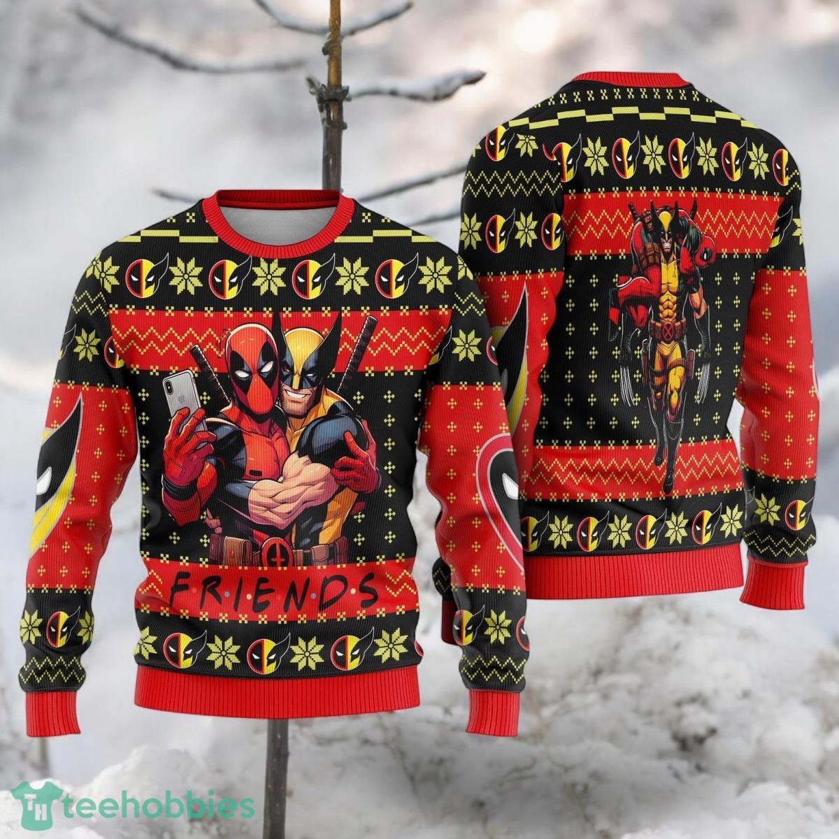 Deadpool Wolverine Ugly Sweater Friends Superhero Christmas 3D Ugly Sweater For Men And Women image Deadpool Wolverine Ugly Sweater Friends Superhero Christmas 3D Ugly Sweater For Men And Women Product Photo 1