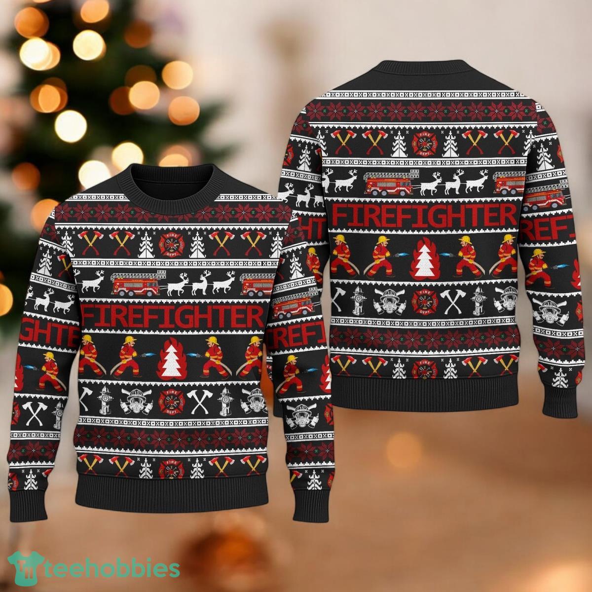 Firefighter Christmas Ugly Sweater All Firefighter Xmas Holiday Sweater image Firefighter Christmas Ugly Sweater All Firefighter Xmas Holiday Sweater Product Photo 1