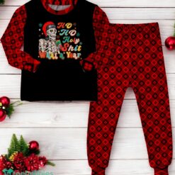 Funny Skeleton Santa Hat Ho Ho Holy Shit What A Year Family Matching Pajama Set image Funny Skeleton Santa Hat Ho Ho Holy Shit What A Year Family Matching Pajama Set Product Photo 2