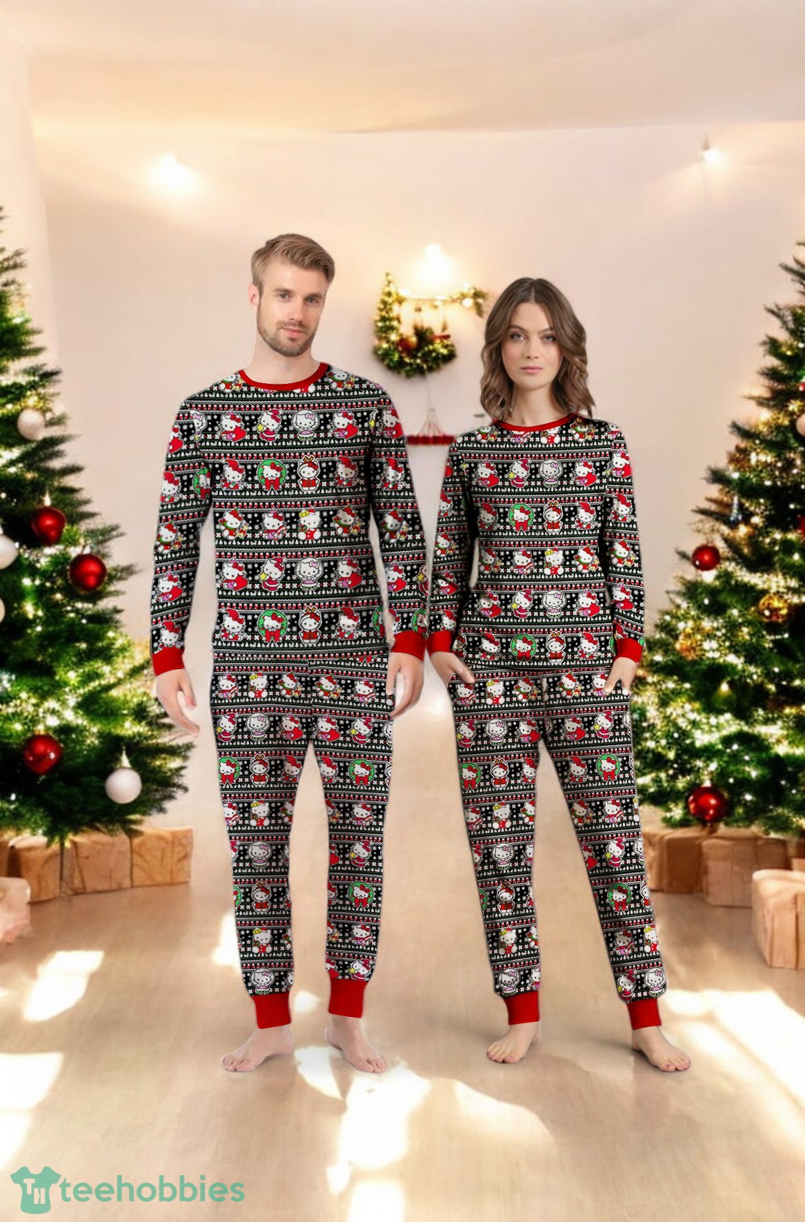 Hello Kitty Christmas Seamlless Pattern Family Matching Pajama Set Hello Kitty Christmas Seamlless Pattern Family Matching Pajama Set Product Photo 2