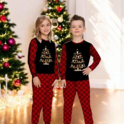 Lighting Santa Cowboy Christmas Tree Family Matching Pajama Set image Lighting Santa Cowboy Christmas Tree Family Matching Pajama Set Product Photo 3