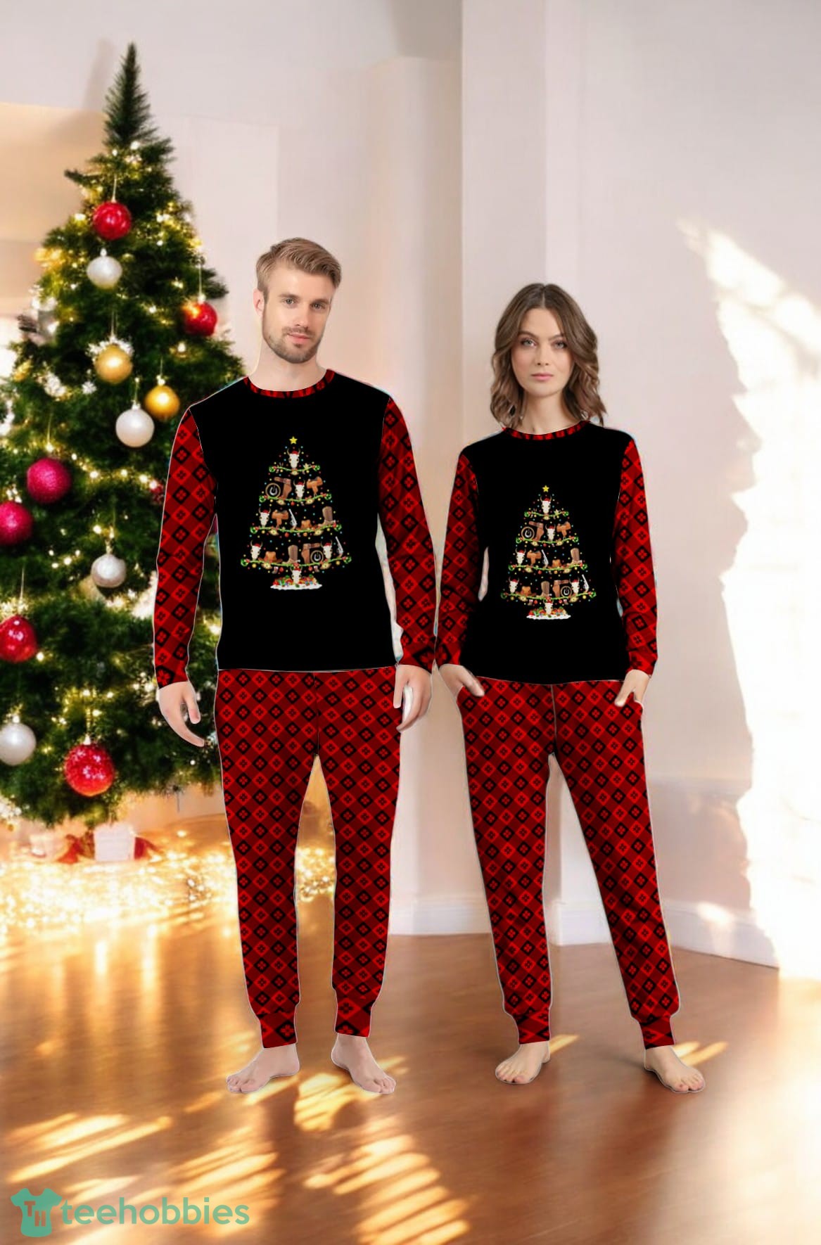 Lighting Santa Cowboy Christmas Tree Family Matching Pajama Set image Lighting Santa Cowboy Christmas Tree Family Matching Pajama Set Product Photo 4