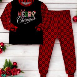 Merry Christmas Leopard Buffalo Red Plaid Family Matching Pajama Set image Merry Christmas Leopard Buffalo Red Plaid Family Matching Pajama Set Product Photo 2