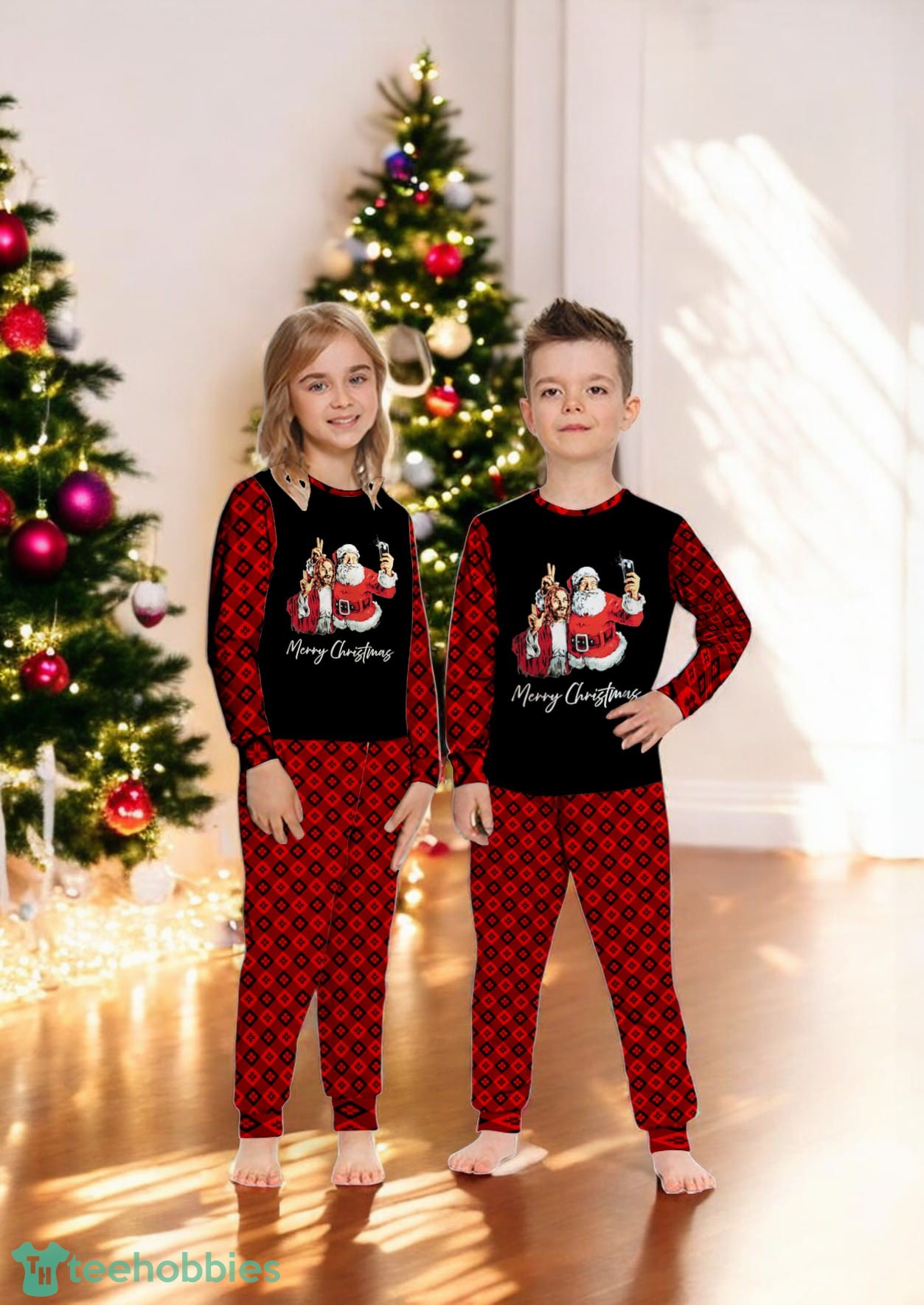Merry Christmas Santa And Jesus Selfie Funny Xmas Family Matching Pajama Set image Merry Christmas Santa And Jesus Selfie Funny Xmas Family Matching Pajama Set Product Photo 2