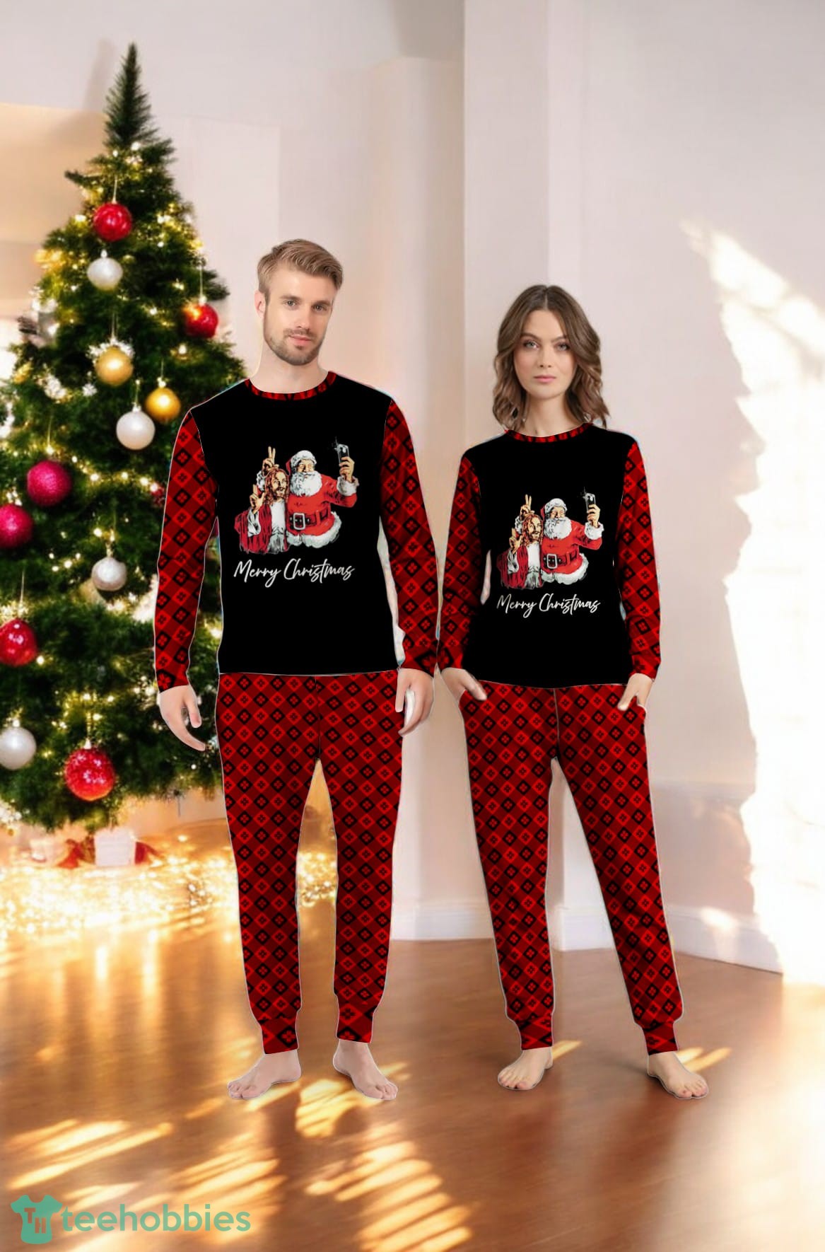 Merry Christmas Santa And Jesus Selfie Funny Xmas Family Matching Pajama Set Merry Christmas Santa And Jesus Selfie Funny Xmas Family Matching Pajama Set Product Photo 4