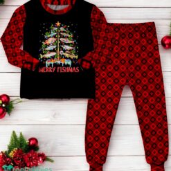 Merry Fishmas Funny Christmas Tree Lights Fish Fishing Rod Family Matching Pajama Set image Merry Fishmas Funny Christmas Tree Lights Fish Fishing Rod Family Matching Pajama Set Product Photo 2