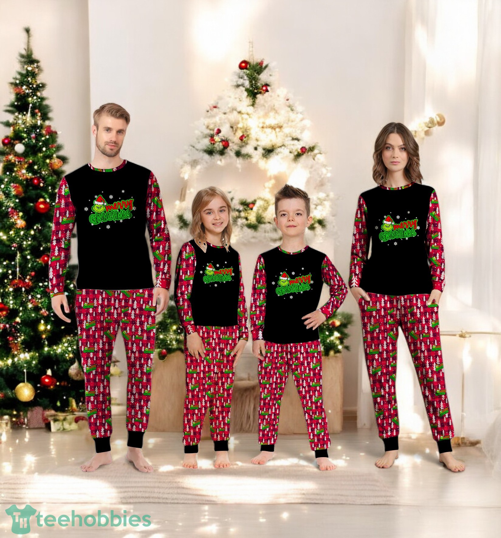 Merry Grinchmas The Grinch Christmas Plaid Pattern Family Matching Pajamas Set image Merry Grinchmas The Grinch Christmas Plaid Pattern Family Matching Pajamas Set Product Photo 3