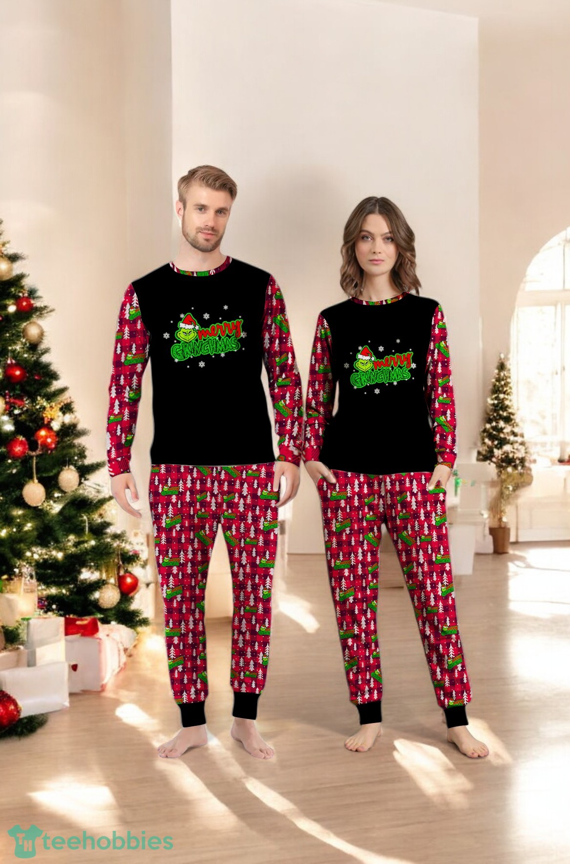 Merry Grinchmas The Grinch Christmas Plaid Pattern Family Matching Pajamas Set Merry Grinchmas The Grinch Christmas Plaid Pattern Family Matching Pajamas Set Product Photo 4