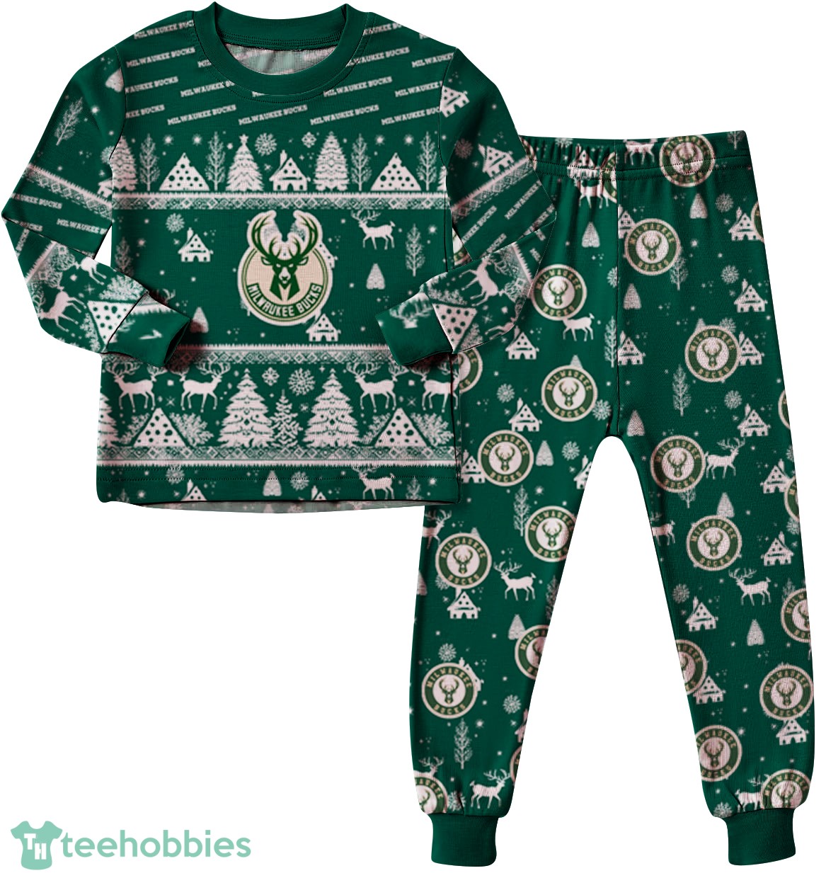 Milwaukee Bucks Christmas Pattern Family Matching Pajamas Sets Best Gift For Christmas image Milwaukee Bucks Christmas Pattern Family Matching Pajamas Sets Best Gift For Christmas Product Photo 2