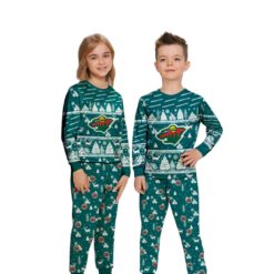Minnesota Wild Christmas Pattern Family Matching Pajamas Sets Best Gift For Christmas image Minnesota Wild Christmas Pattern Family Matching Pajamas Sets Best Gift For Christmas Product Photo 2