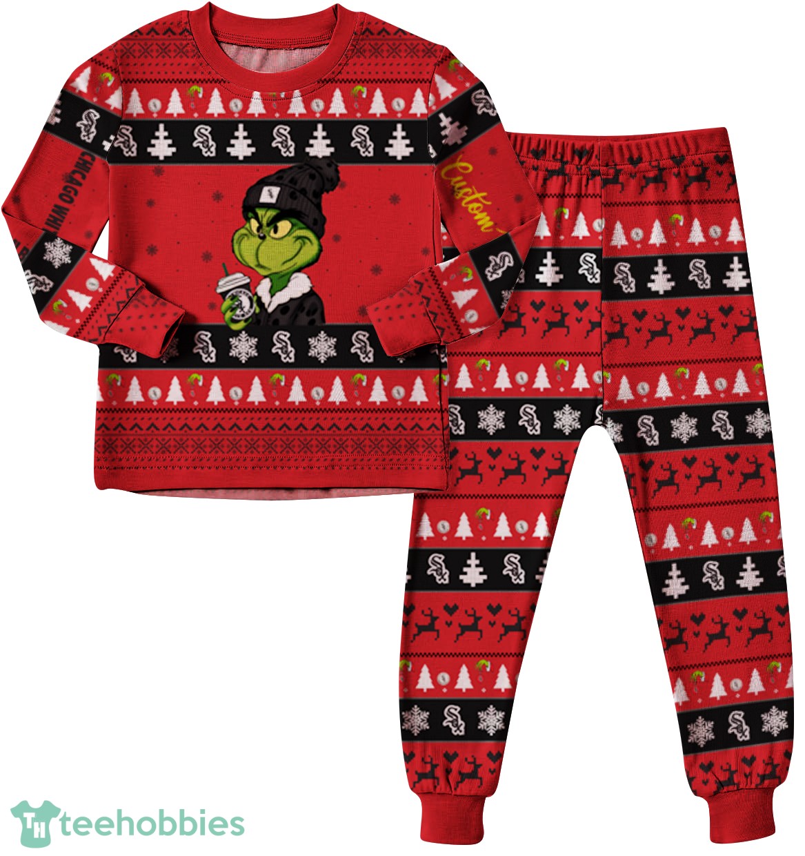 MLB Grinch Chicago White Sox MLB Custom Name Christmas Knitting Pattern Matching Family Pajamas Set image MLB Grinch Chicago White Sox MLB Custom Name Christmas Knitting Pattern Matching Family Pajamas Set Product Photo 4