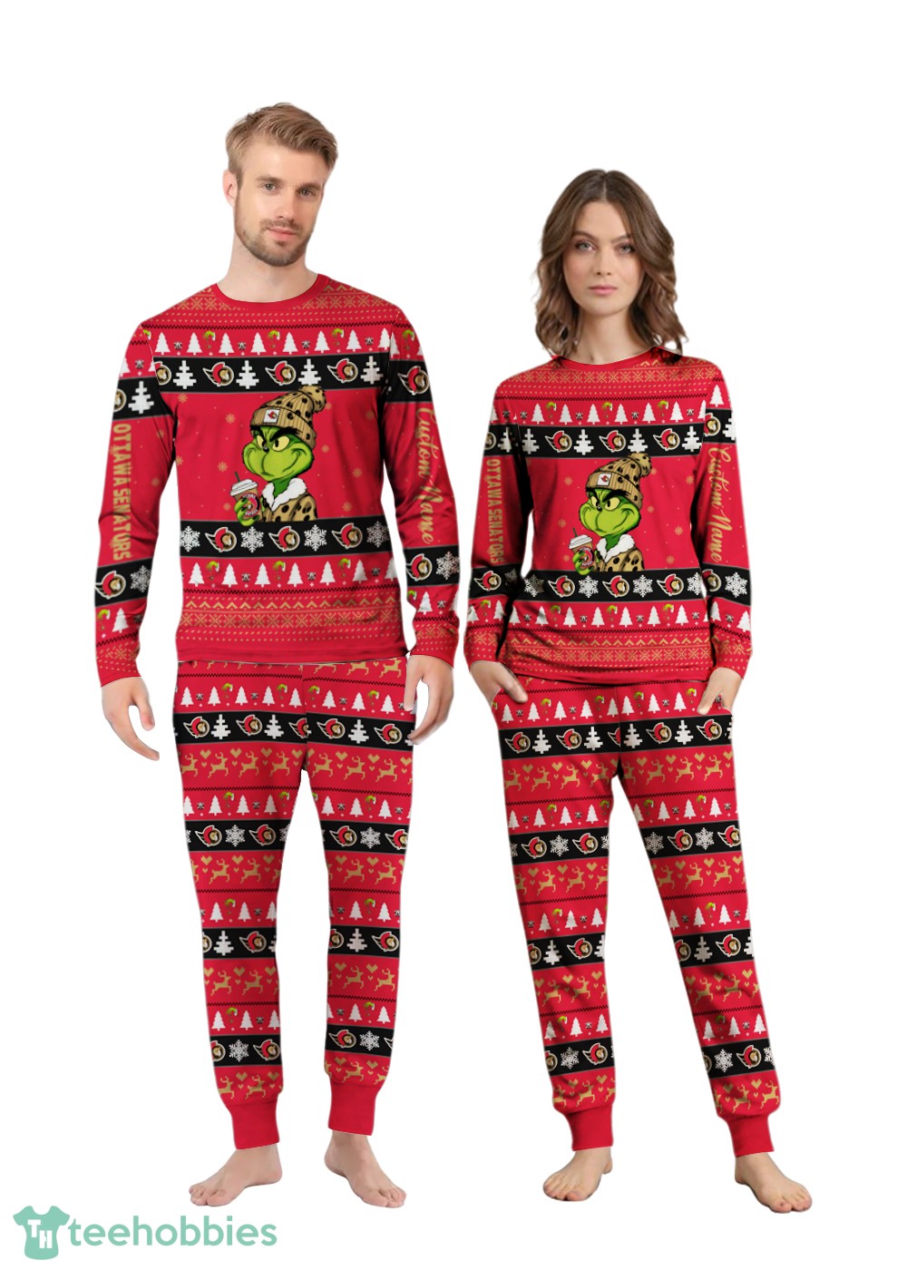 MLB Grinch Ottawa Senators Custom Name Christmas Knitting Pattern Matching Family Pajamas Set image MLB Grinch Ottawa Senators Custom Name Christmas Knitting Pattern Matching Family Pajamas Set Product Photo 1