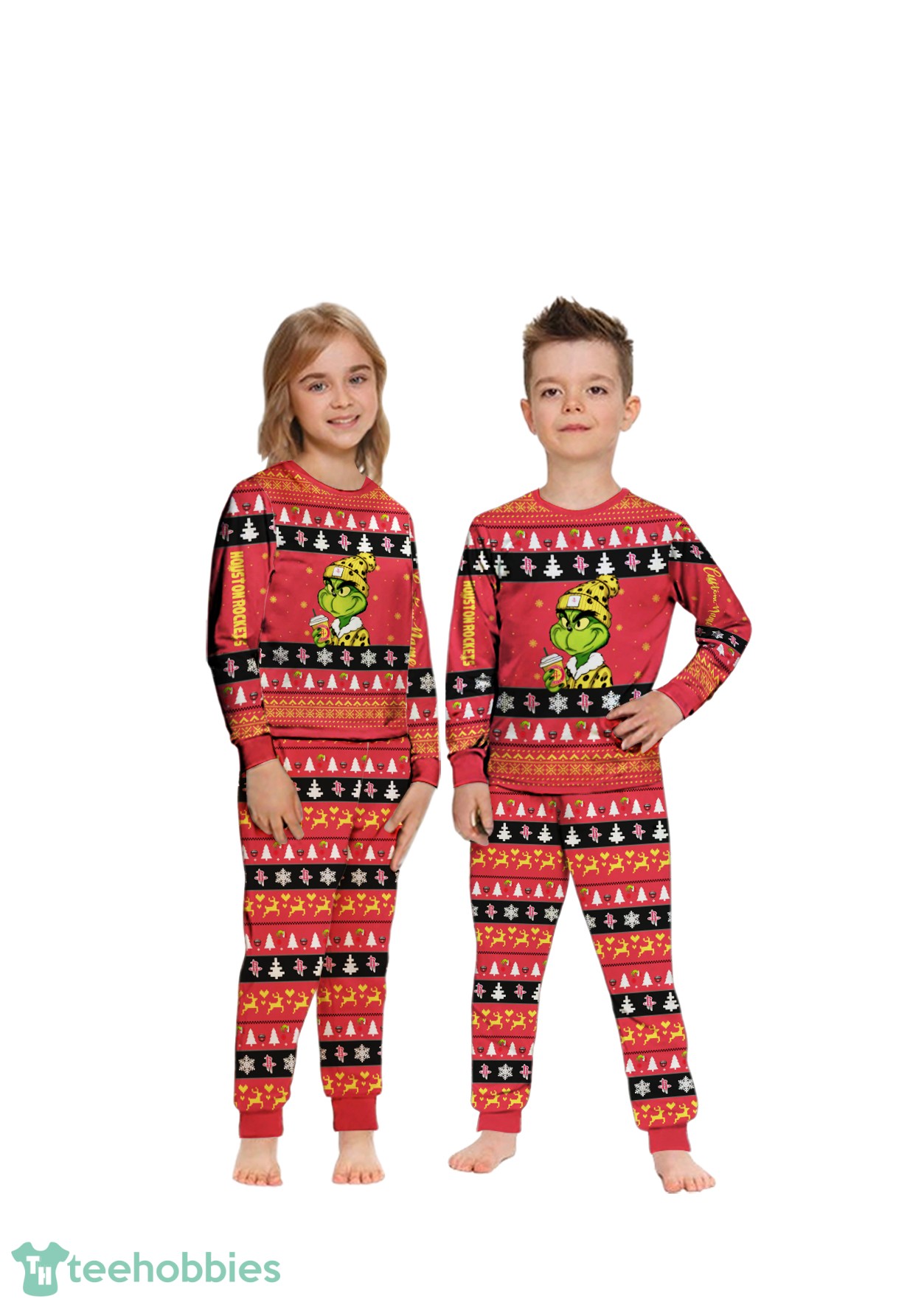 NBA Grinch Houston Rockets Custom Name Christmas Knitting Pattern Matching Family Pajamas Set image NBA Grinch Houston Rockets Custom Name Christmas Knitting Pattern Matching Family Pajamas Set Product Photo 3