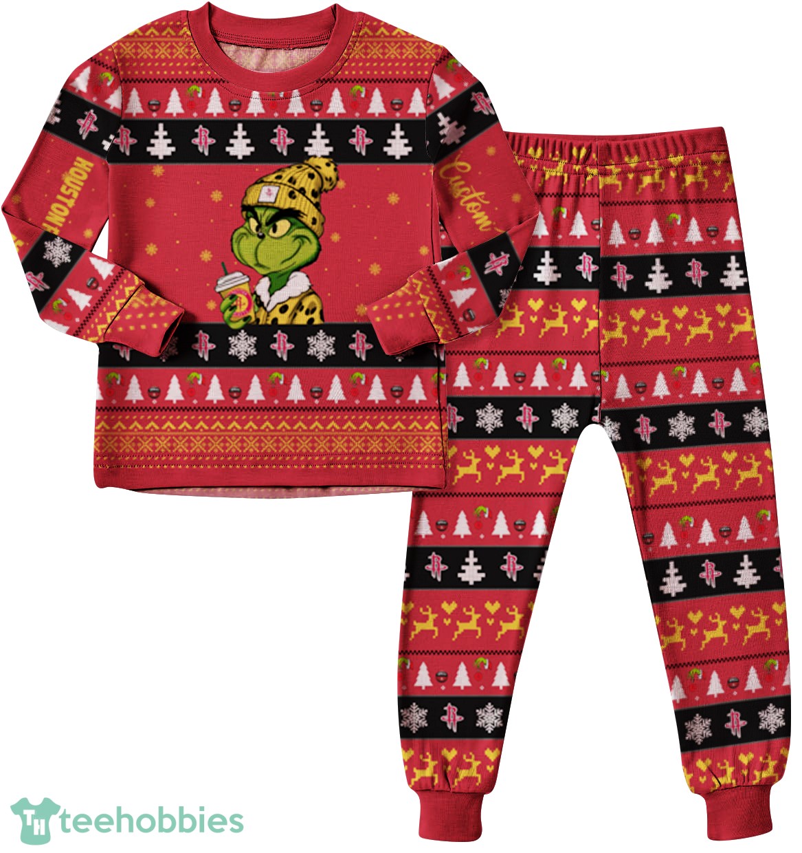 NBA Grinch Houston Rockets Custom Name Christmas Knitting Pattern Matching Family Pajamas Set image NBA Grinch Houston Rockets Custom Name Christmas Knitting Pattern Matching Family Pajamas Set Product Photo 2